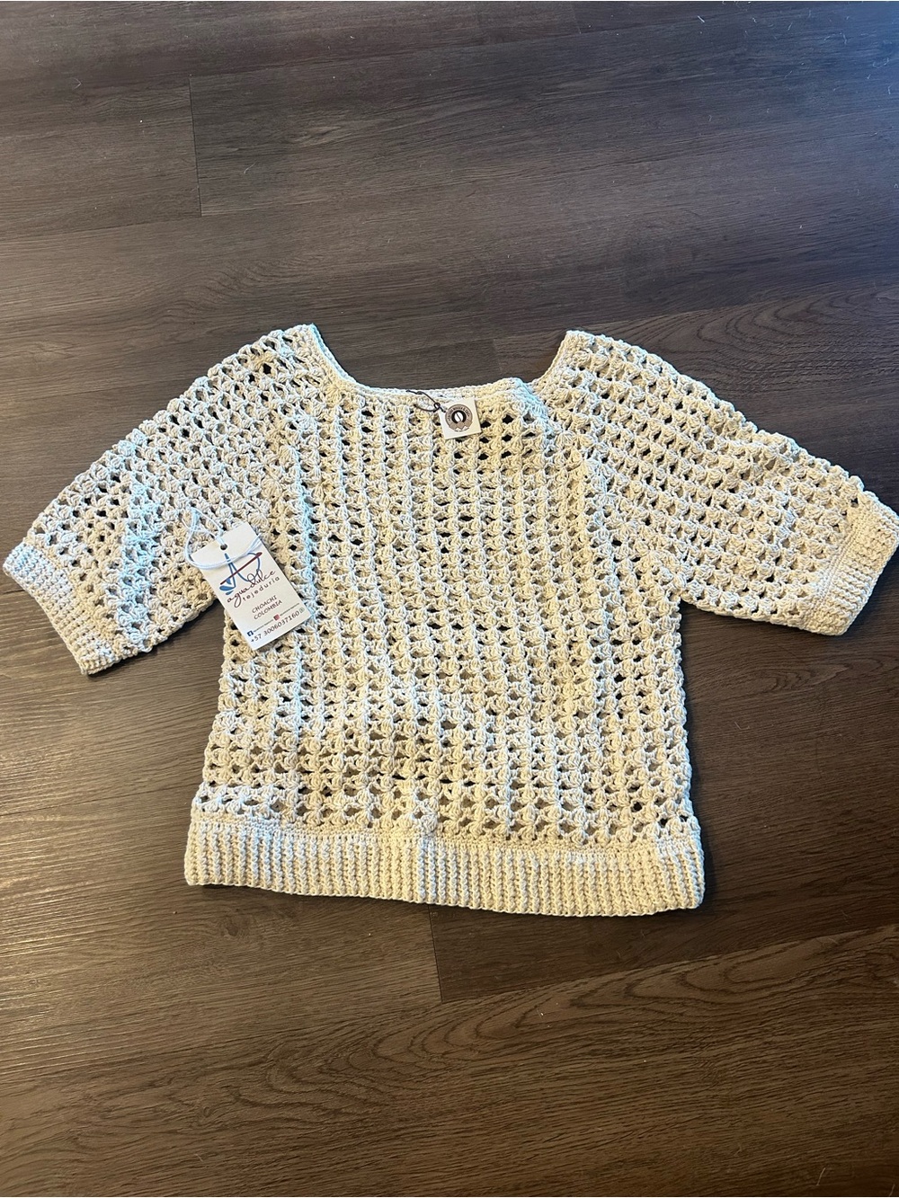 Crochet Open-Knit Cream Women's Sweater size S